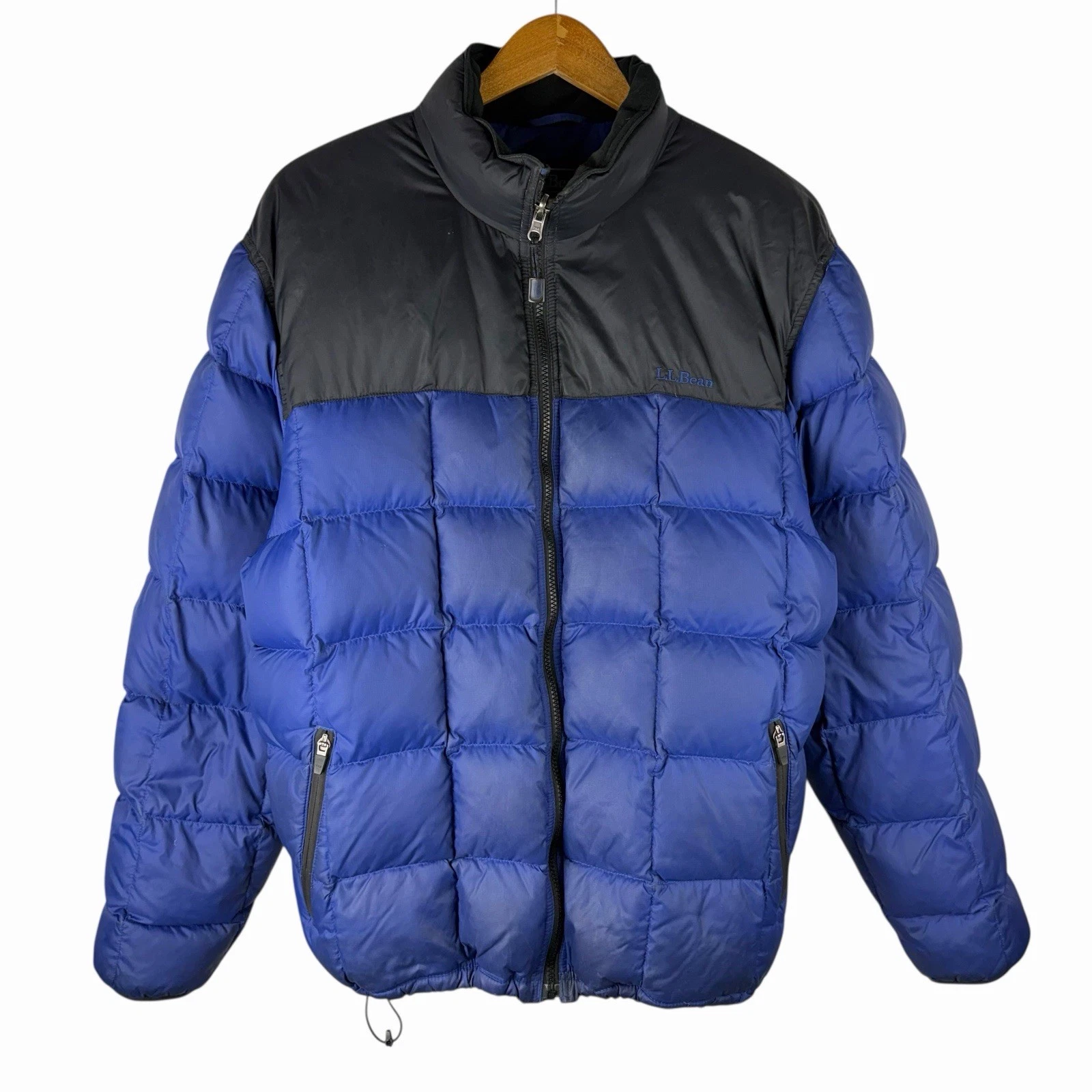 LL Bean Mens L Full Zip Goose Down Fill Quilted Puffer Jacket Blue Snow Zip