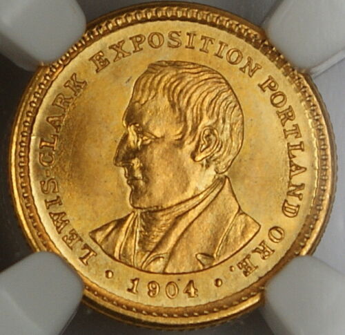 1904 Moneta d'oro commemorativa da $1 Lewis & Clark, dettagli NGC UNC (pulito dritto) - Foto 1 di 4