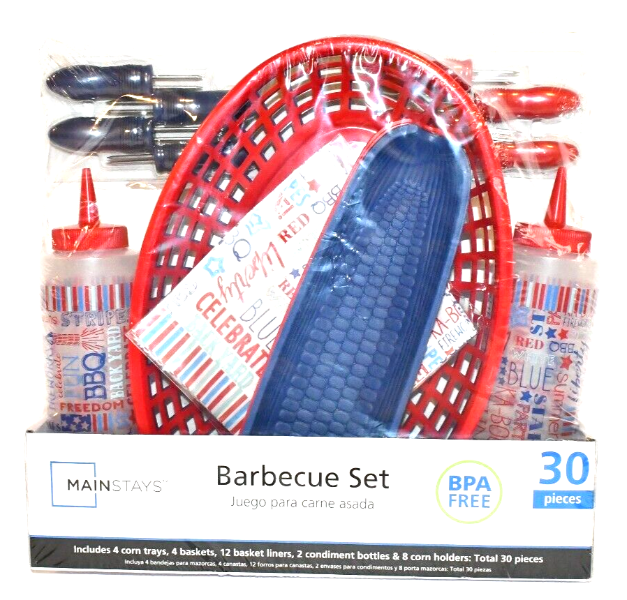 30-Piece BPA-Free BBQ Set for Red White Blue Cookout Parties