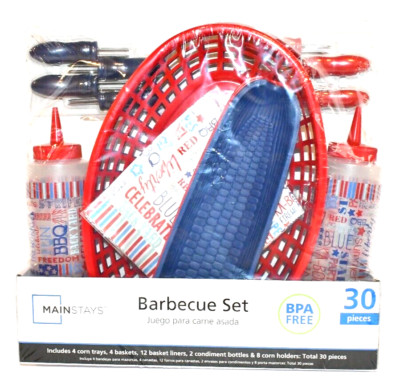 NIP 30 Piece Barbeque Set BBQ Party BPA Free Red White Blue Cookout Mainstays