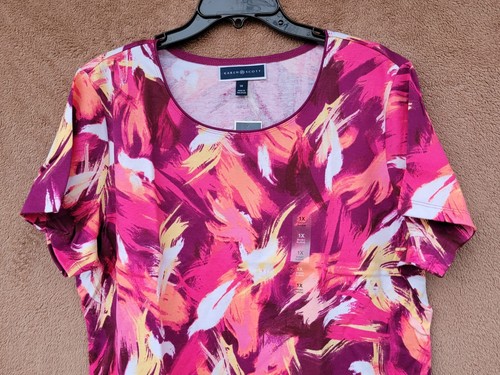 *NEW* Karen Scott Artistic Paint Strokes Red Top Scoop Neck Short Sleeve - NWT - Picture 12 of 22