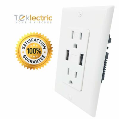 New 4.8A Ultra High Speed Dual USB Electrical Charger Outlet Receptacle 15A TR