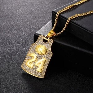 Authentic Gold Plated Iced Out #24 Kobe Bryant Los Angeles Lakers Jersey Pendant Necklace
