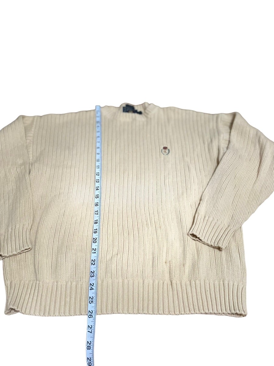 Mens CHAPS Ralph Lauren Hand Frame Knit Sweater Ivory Crewneck Dad