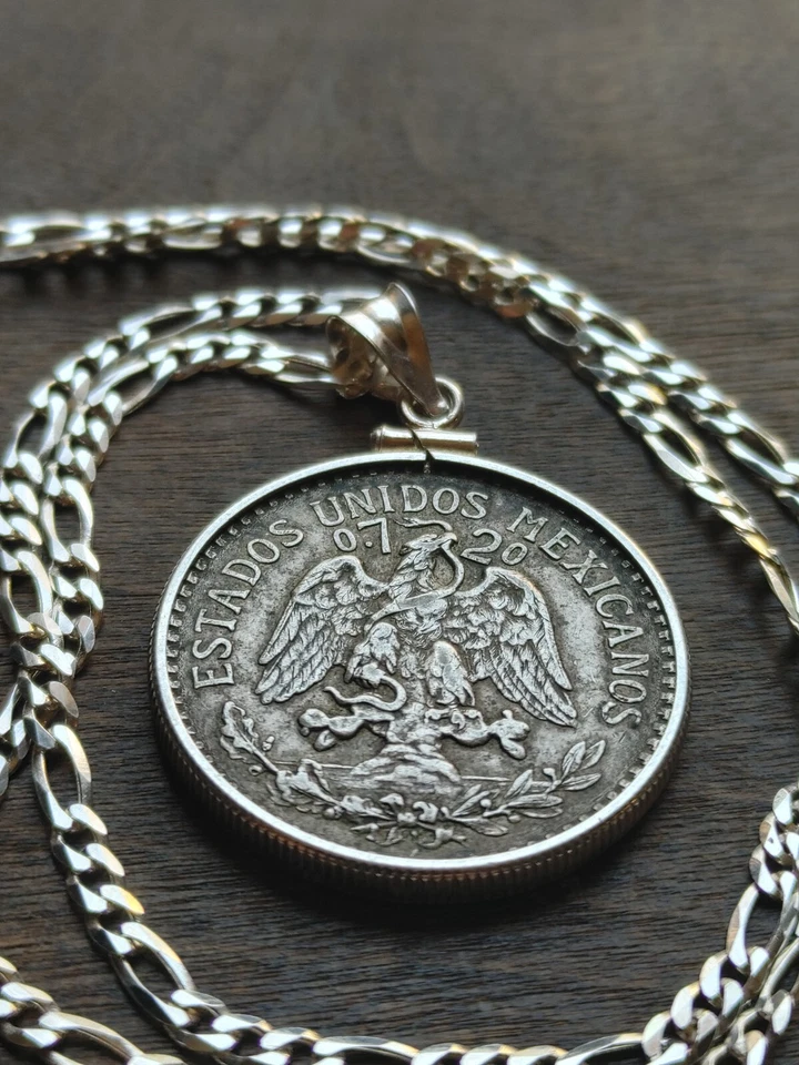 1937 Silver Mexico Cincuenta Centavos coin Pendant Sterling Bezel & 18" chain - Image 4 of 4