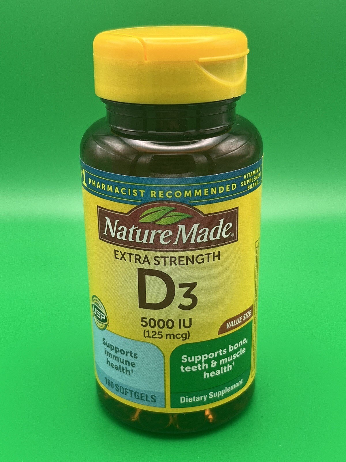 Nature Made - Vitamin D3 5000 IU (125mcg) Extra Strength - 180 Softgels -New