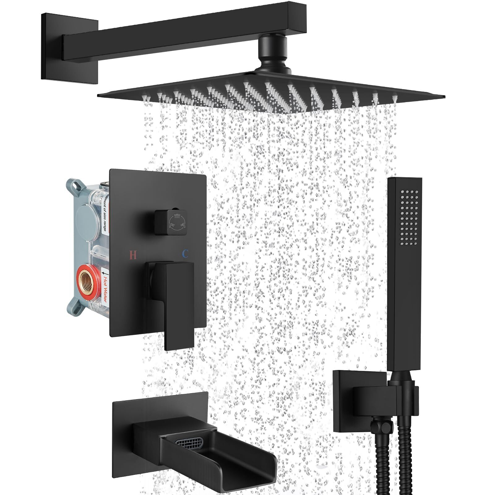 Midanya Rain Shower System Tub Shower Faucet Rainfall Shower Head 10