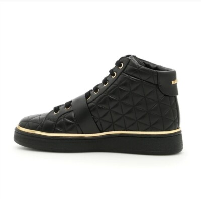 Balmain Black and Gold Leather Quilted Lightweight Hightop