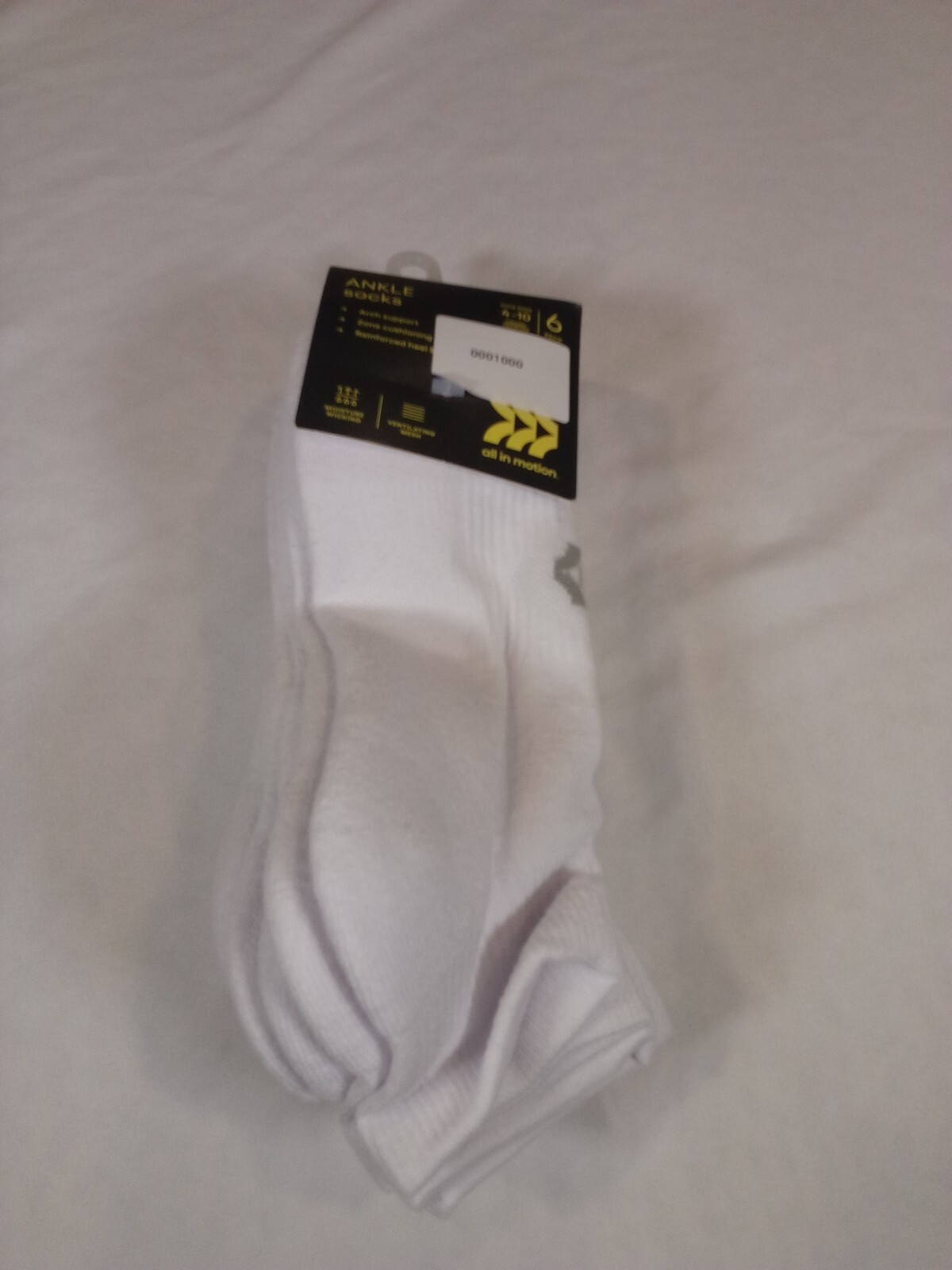 All In Motion Women's Cushioned 6pk No Show Athletic Socks White Size 4-10