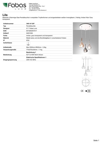 FABAS LUCE Design Pendelleuchte Lila 3xE27 3481-47-297 braun / klar / grau - Bild 4 von 5