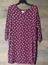 Old Navy  Shift Dress Women’s Size Large 3/4 sleeves burgundy purple floral