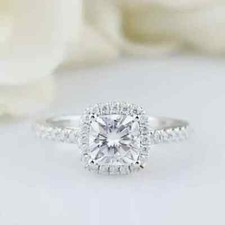 2Ct Lab Created VVS1/D Diamond Halo Engagement Wedding Ring 14K White Gold Over