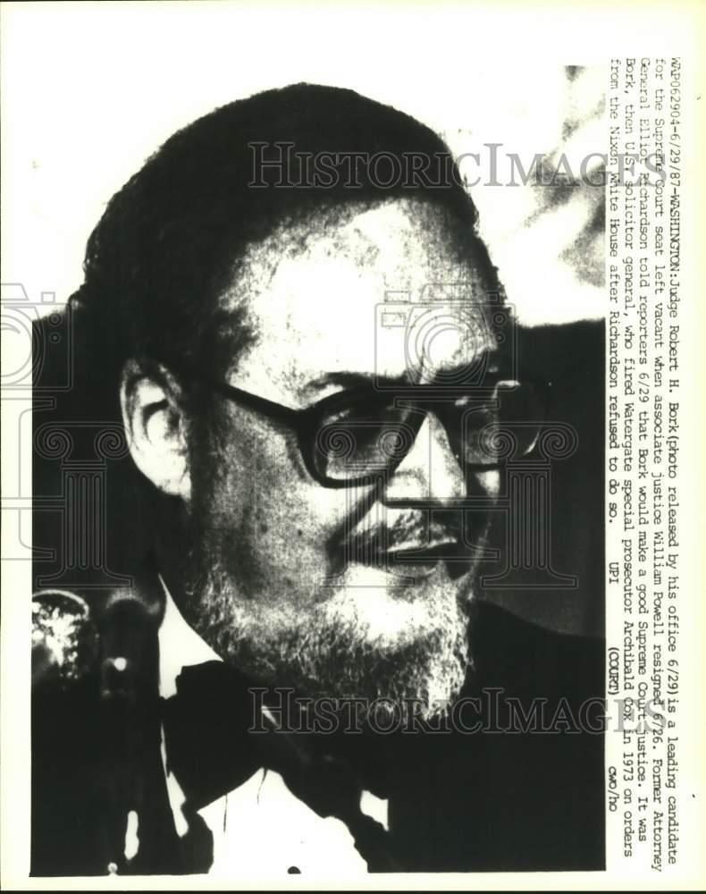 1987 Press Photo Judge Robert Bork, leading Supreme Court seat