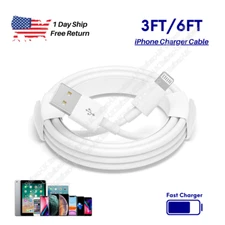 3/6FT USB Charger Cable Charging Cord For iPhone 6 7 8 Plus XR 11 12 13 14 iPad