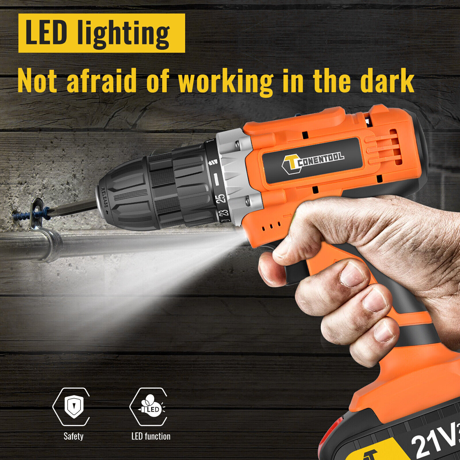 21V Cordless Drills Driver + 2.0Ah Battery Rechargeable Electric