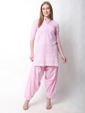 Indian Tunic Women Cotton Dress Embroidery Straight Kurti Salwar Casual Wear