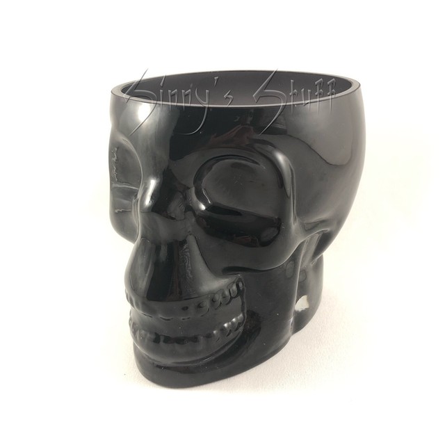 Pottery Barn Black Glass Skull Ice Bucket Halloween Wine Cooler