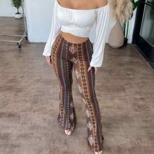 Vintage Boho Spring Floral Print Casual Pants Fashion new high elasticity tight