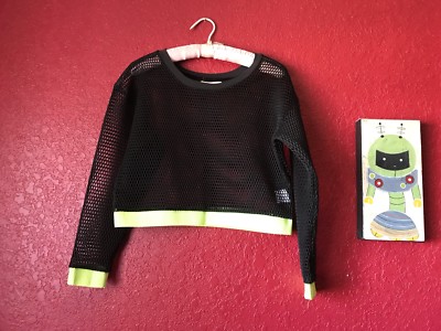 Nicki Minaj Mesh Top Cover Up Shirt Net Layer Long Sleeve Black Neon Yellow M