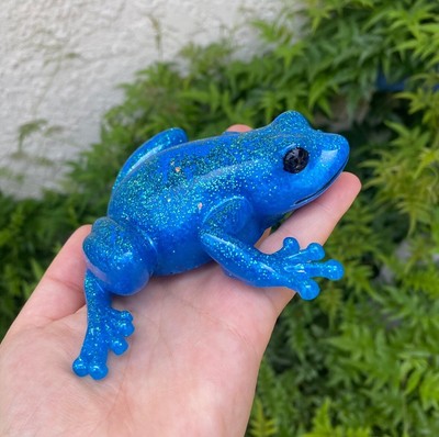 Blue Colorshifting Glittery Resin Frog Figurine