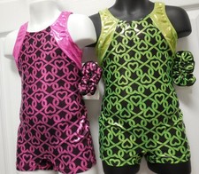 FOIL Shorty unitard Pink or Lime Hearts Gymnastics Acro over 50 available NWT