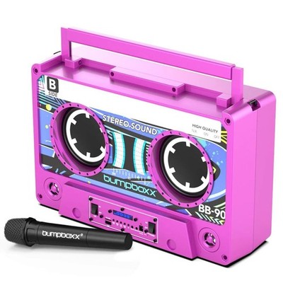 Bumpboxx Remixx Retro Bluetooth Boombox 175W Wireless Mic Pink Magenta