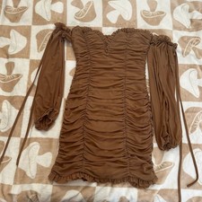 MABLE | Brown Bodycon Mesh Ruched Mini Dress | Women's S