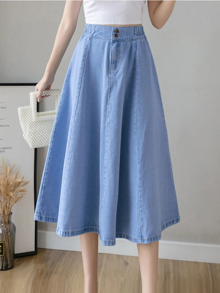 2024 Autumn Long Denim Skirts For Womens Vintage Streetwear Elastic High Waist J