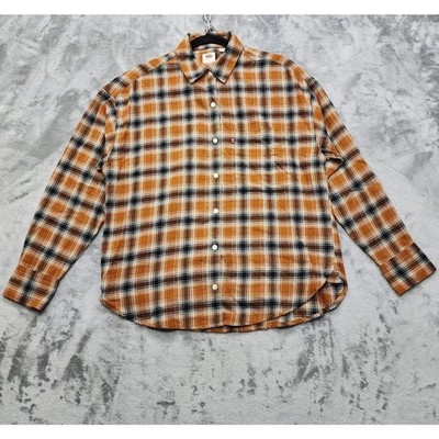 NEW Levi's Shirt Mens S Orange Black Plaid Cotton Long Sleeve Button Up Casual