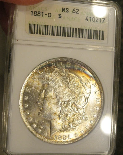 1881 O Morgan Silver Dollar - MS 62, Old Gen ANACS holder, Colorful Toning 5193
