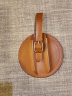 Oceania Club Luggage Tag Brown Leather w/ Metal Emblem Crest 3.5" Diameter — photo 2