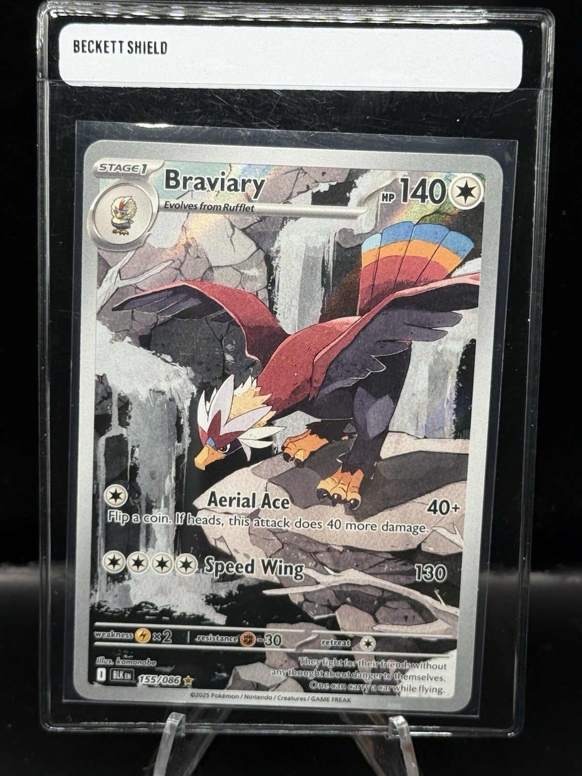 Pokemon 2025 Black Bolt Braviary #155/086 Illustration Rare NM