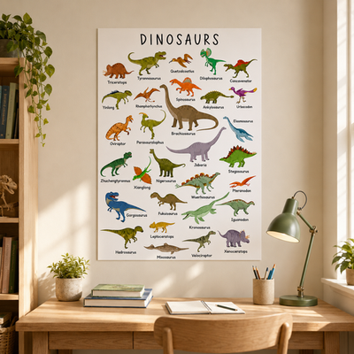 Dinosaurs Poster Kids Dinosaur Names Learning Chart Wall Decor