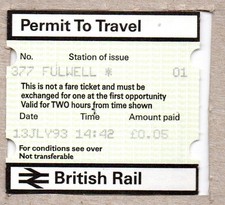 Fulwell 01 - PERTIS Permit to Travel - Middlesex TW2 - now South Western Railway