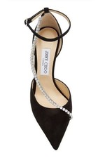 These Jimmy Choo Talika 85 pumps feature black suede and a striking crystal-embe