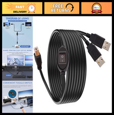 2-in-1 USB Printer Cable Splitter, Dual USB A Cord for 2 Computers, 4.5M Length