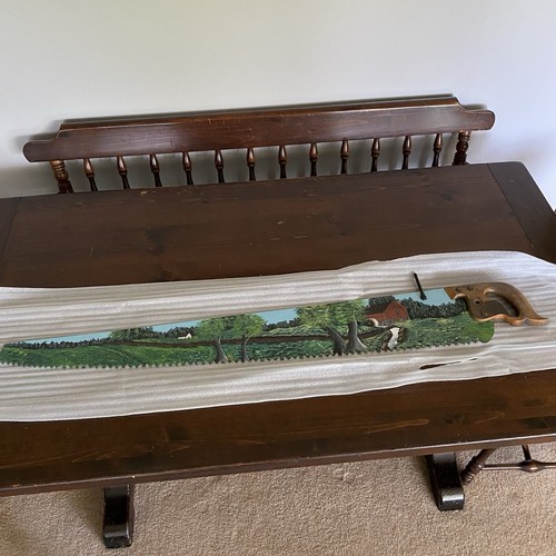 Antique Hand Painted Crosscut Saw 4.5 ft long Country Scene W/Farm Cabin Decor!