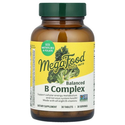 MegaFood Balanced B Complex 30 Tablets Dairy-Free, Gluten-Free, Soy-Free,