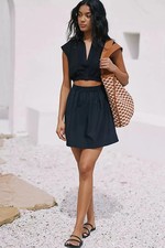 Anthropologie Short-Sleeve Cutout Mini Dress Solid Black Women's Size M $88.00
