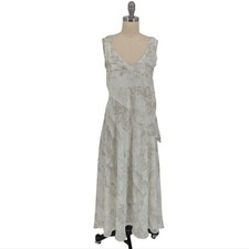 30053 H Halston Watercolor Chiffon Maxi Dress Beige Gray size 2 preppy coastal