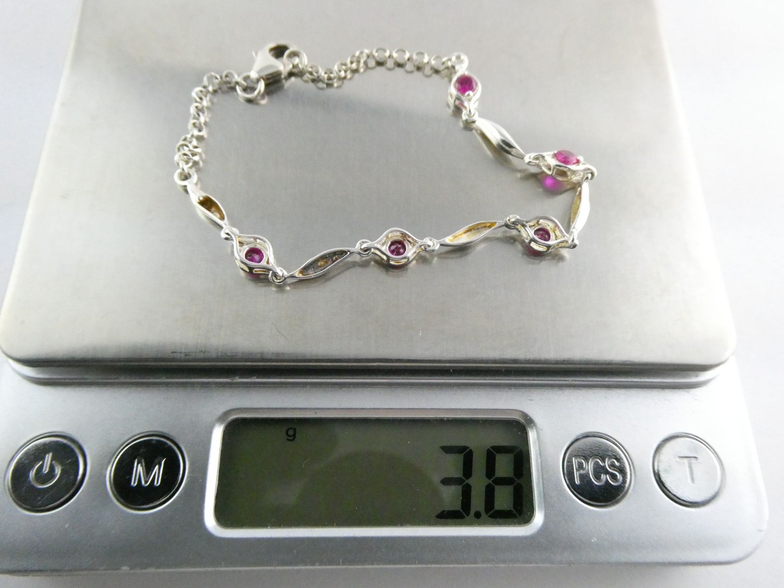Sterling Silver Lab Created Ruby Link Bracelet 92… - image 4