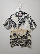 Vintage RJC Hawaiian Shirt Mens L Made in Hawaii USA Palm Tree Print 100% Cotton