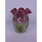 Fenton Burmese Satin Glass Daffodil Vase Hand Painted J Powell Ruffled Rim