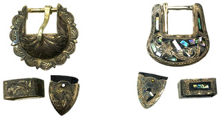 Two Vintage Western Sterling Silver 3 Piece Belt Buckle Sets