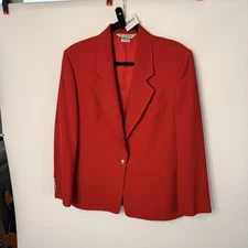 Austin Reed 100% Wool Red Blazer Gold Crest Buttons Made in USA Vintage Size M