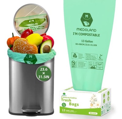 BPI Certified Compostable Trash Bags 13Gallon (30 Count) - 3X Thicker Than Re...