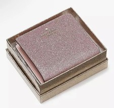 Kate Spade Glitter Box L-Zip Mitten Pink Bifold Compact Wallet Slim Card Case.