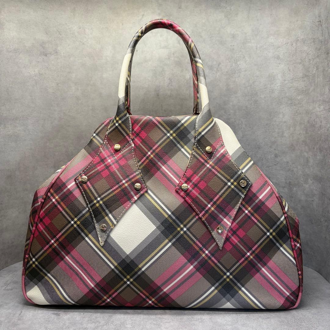 Vivienne Westwood ヤスミン　チェック　ピンクボストンバッグ Vivienne Westwood Yasmine Bag Pink Tartan Check Orb Boston Handbag