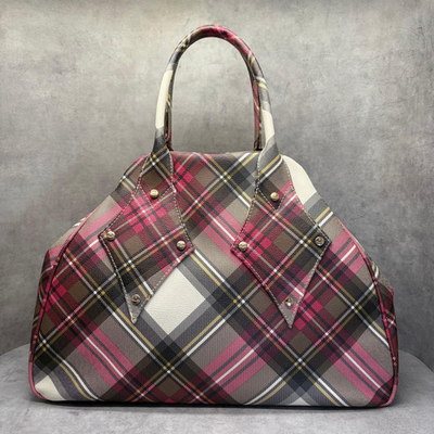 Vivienne Westwood Yasmine Bag Pink Tartan Check Orb Boston Handbag