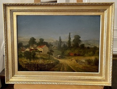Gemälde Gemälde 19. Jh. Ländliche Landschaft Winzer Burgund von Alexis...